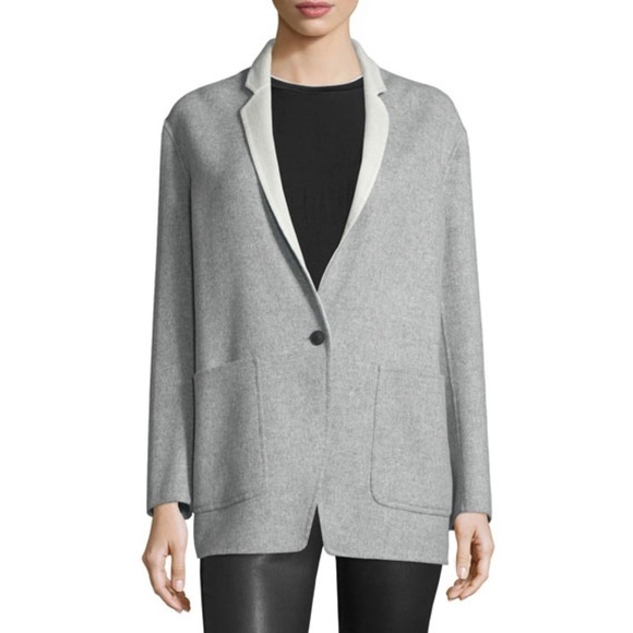 Rag‎ and Bone Mica Wool Felt Reversible Blazer, Gray/Ivory, Size 12 - Picture 1 of 15